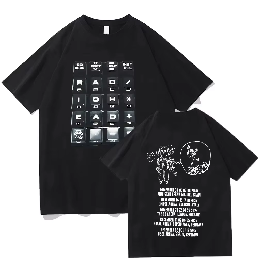 T-shirt Radiohead 2025 Black Tour, T-shirt de groupe rock tendance, T-shirt pour homme et femme, hau