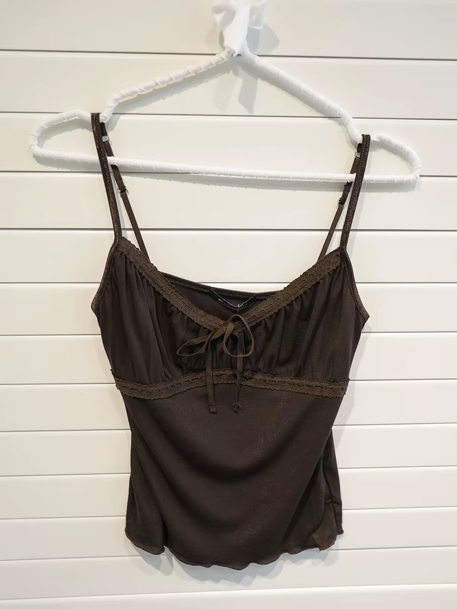 Débardeur Sexy à col en v pour femmes, pliable marron, Simple, décontracté, Slim, à lacets, gilets s