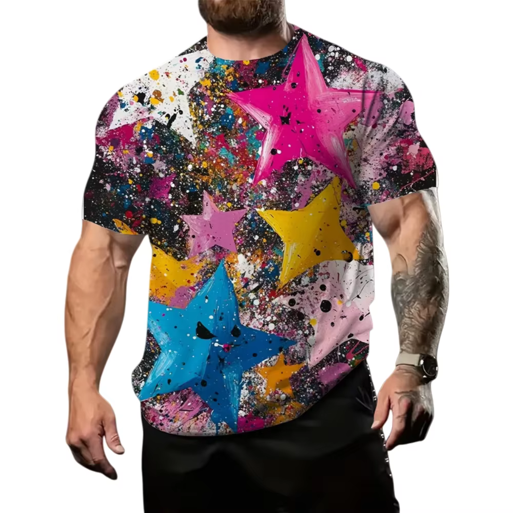 T-Shirt homme étoile élément imprimé T-Shirt à manches courtes pour hommes hauts à la mode col rond