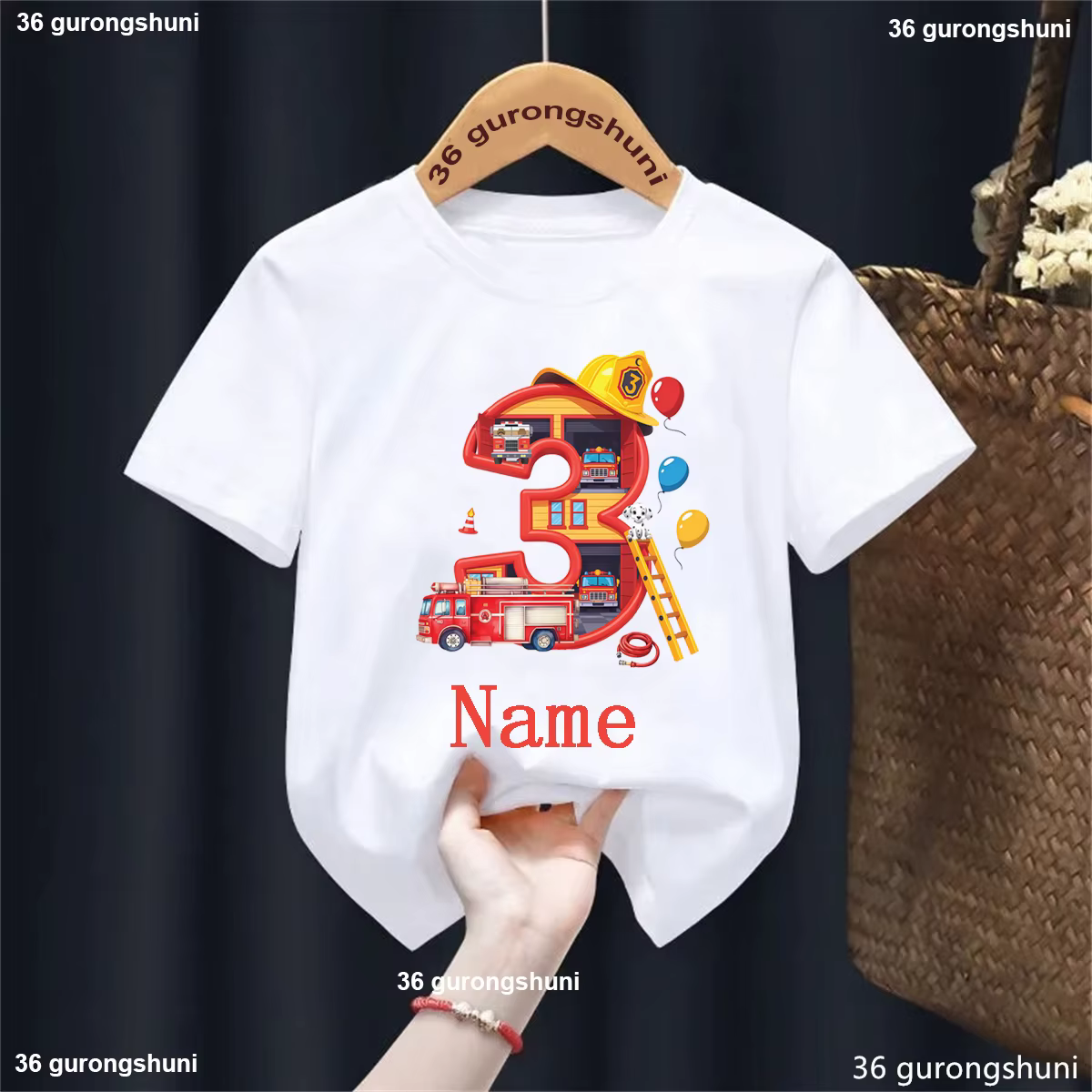 T-shirt sur le thème du camion de pompiers pour le 3ème anniversaire des enfants, chemise de fête pe