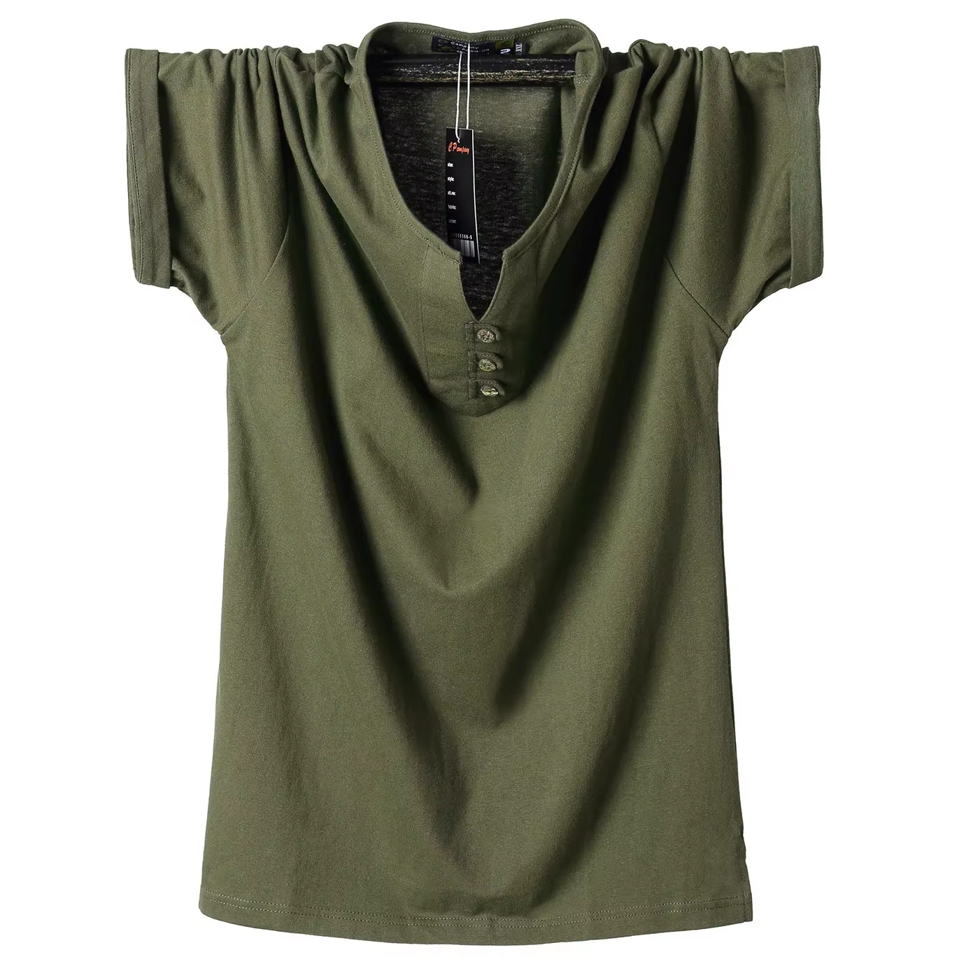 QYLVAWOY-T-shirt surdimensionné en coton pour homme, haut cool, col en V, monochrome, mode décontrac