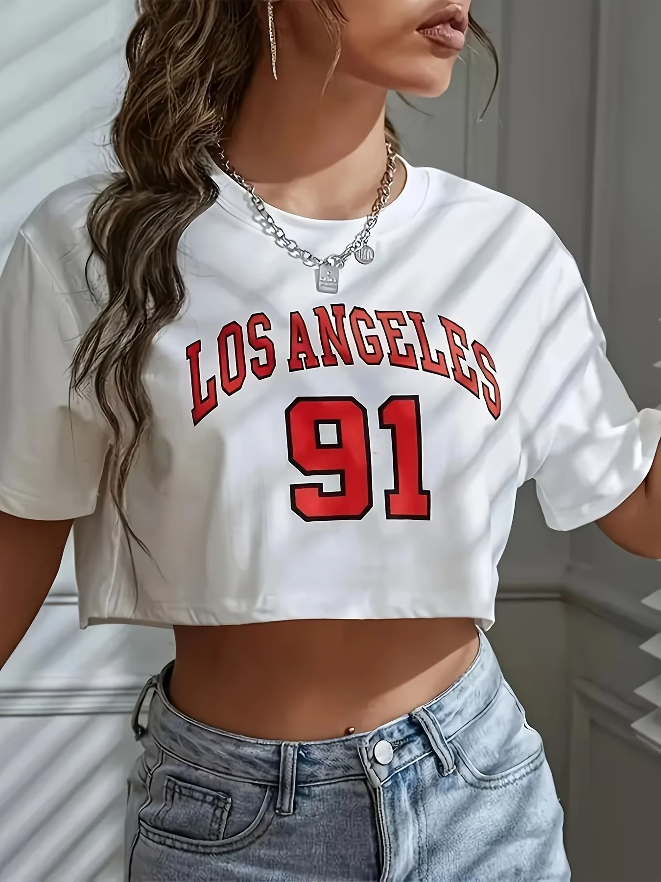 Los Angeles numéro 91 graphique col rond sport culture T-shirt col rond décontracté course entraînem