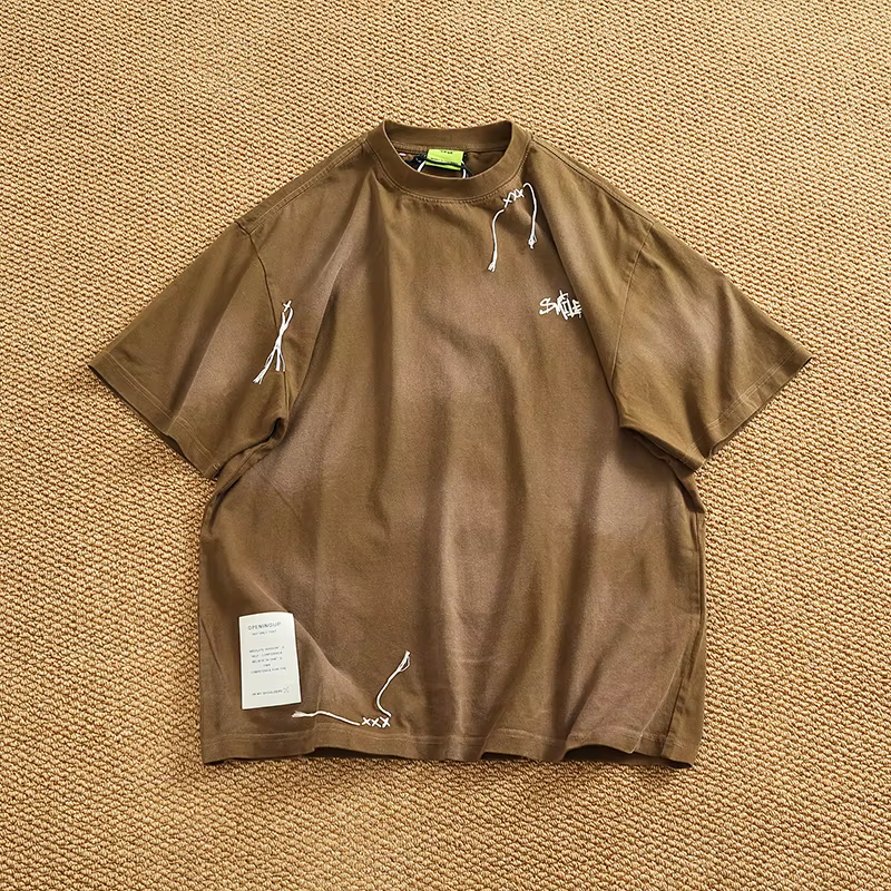 T-shirt à manches courtes épais et épaules dénudées pour hommes. Haut d'été ample à manches mi-longu