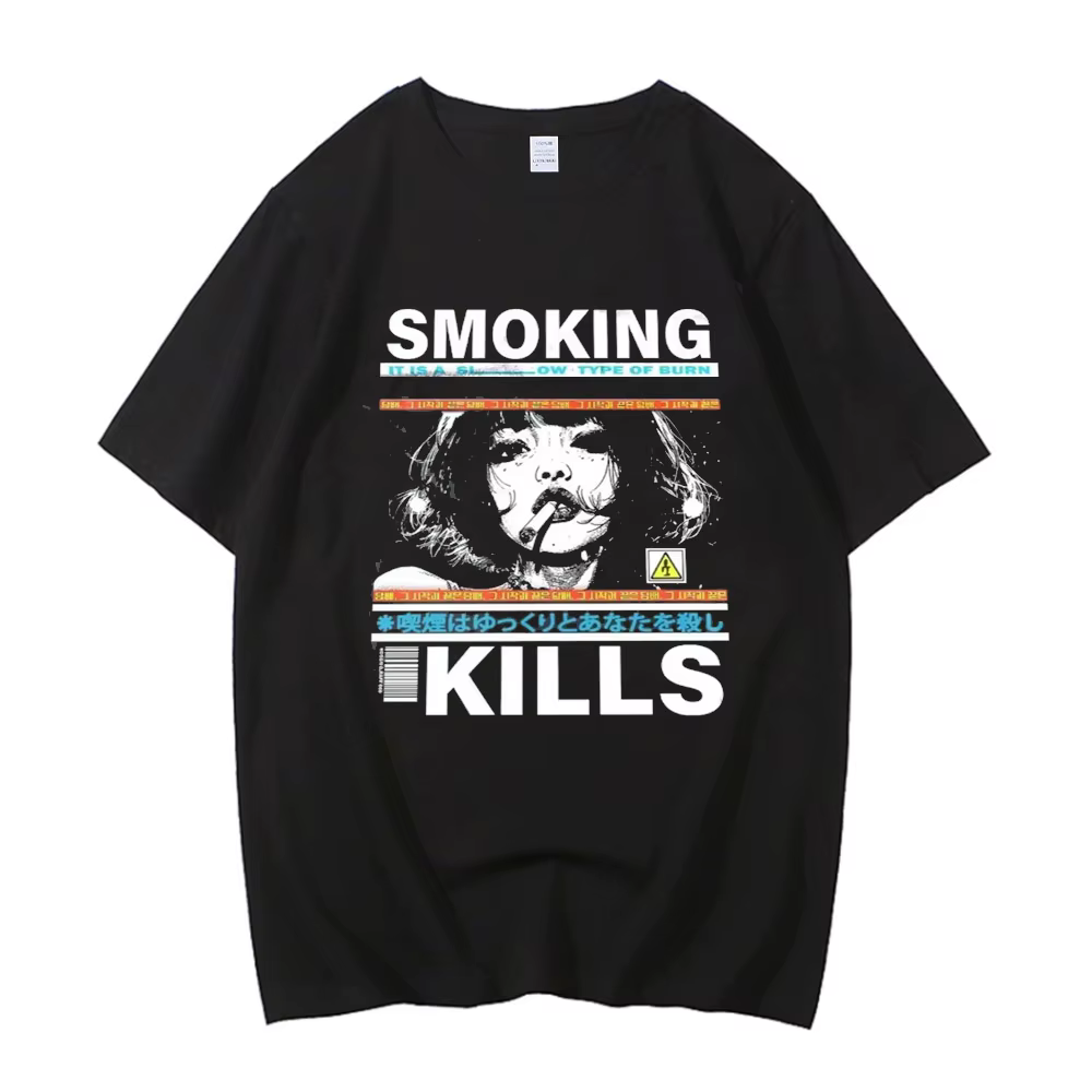 T-shirt unisexe en coton de haute qualité, avec image de fille d'anime japonaise, esthétique grunge,