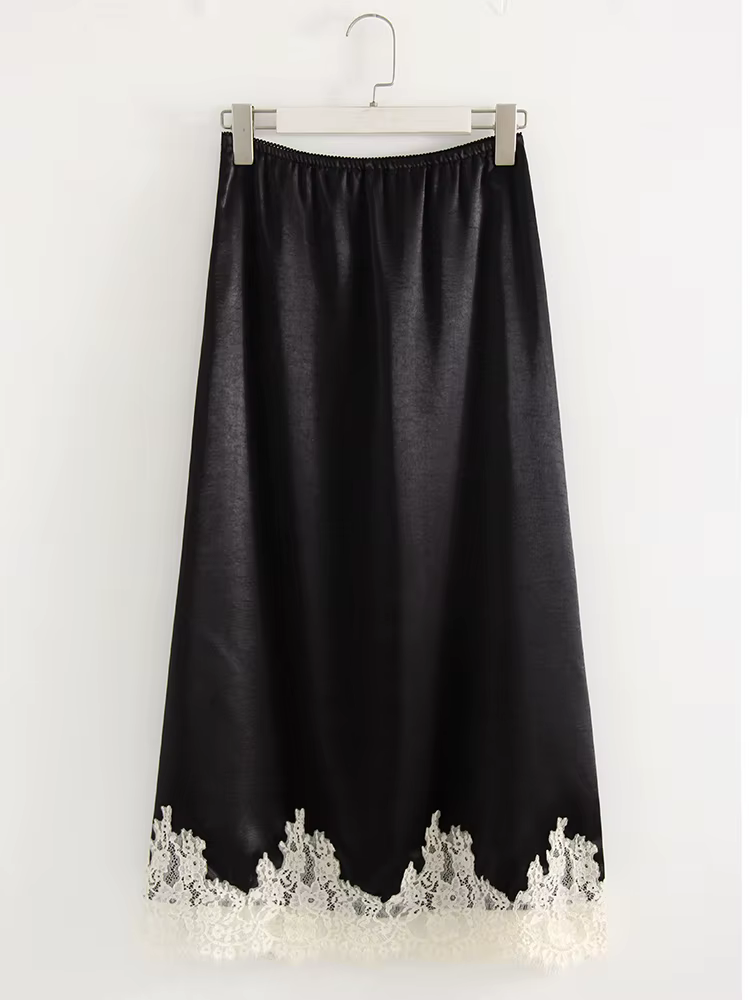 Jupes en satin à dentelle Streamgirl Midi pour femmes, printemps été, taille haute, droite, bordeaux