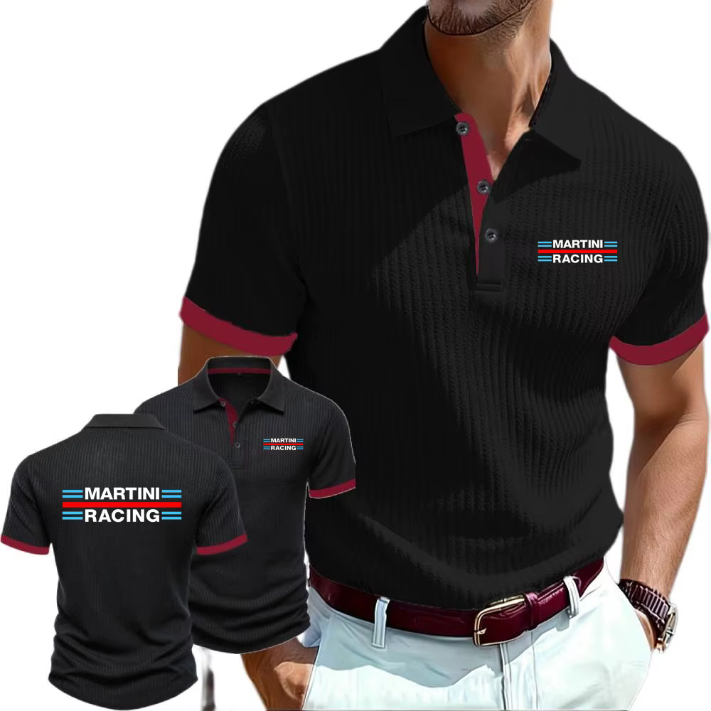 NOUVEAU Polo en tricot à revers pour homme, style européen, design simple et tendance pour un usage 