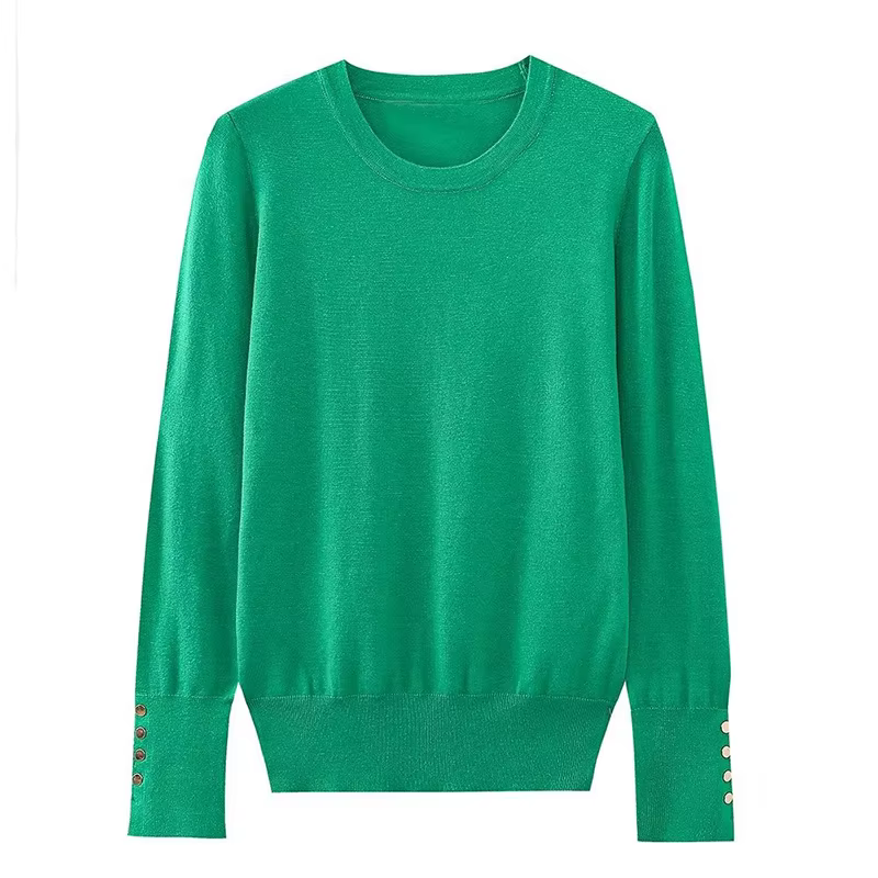 YENKYE automne femmes solide col rond à manches longues basique tricot pull décontracté hauts pullov