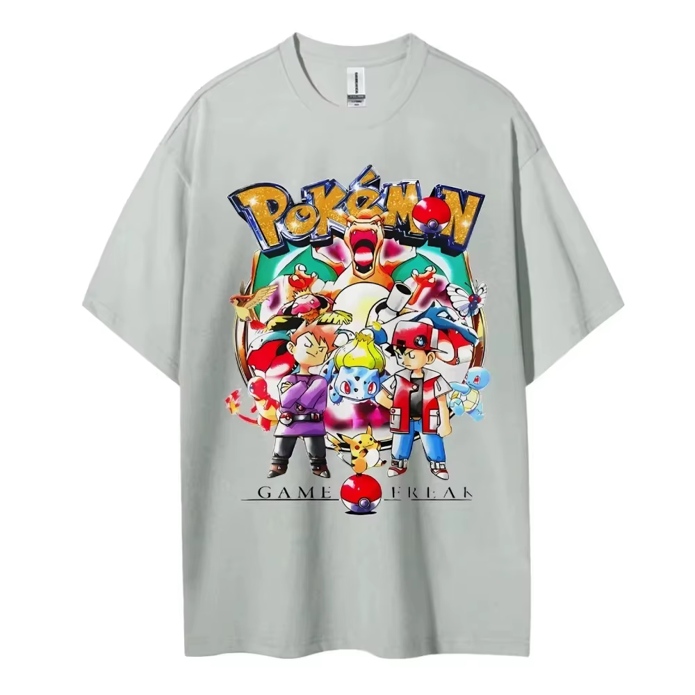 T-shirt Pokemon pour hommes, en pur coton, décontracté, col rond, vêtements à manches courtes, vêtem