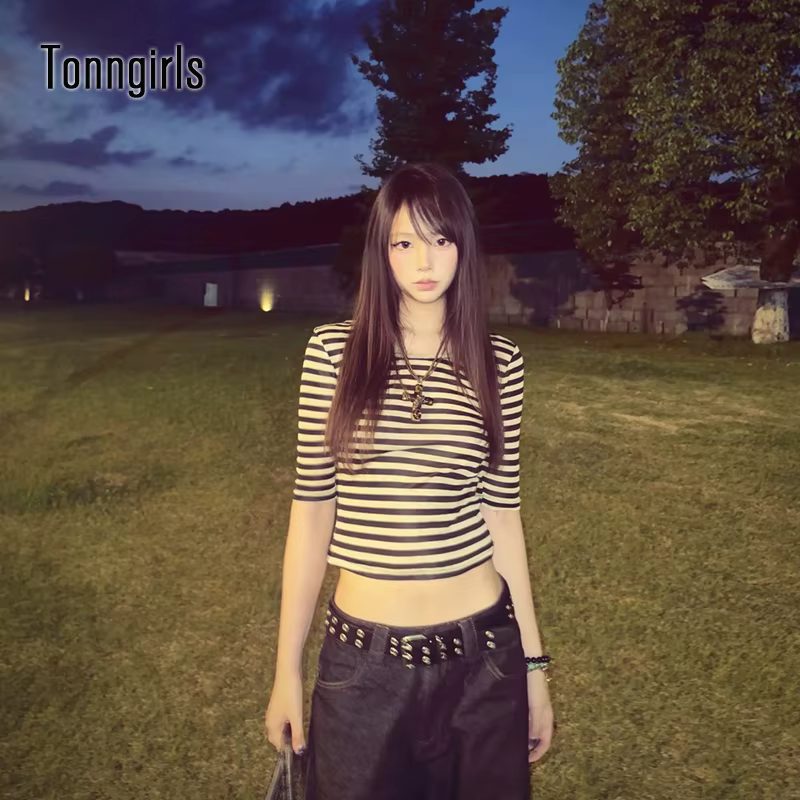 Tonngirls Y2k Fairycore imprimé t-shirt femmes trois quarts japonais 2000s culture hauts Streetwear 