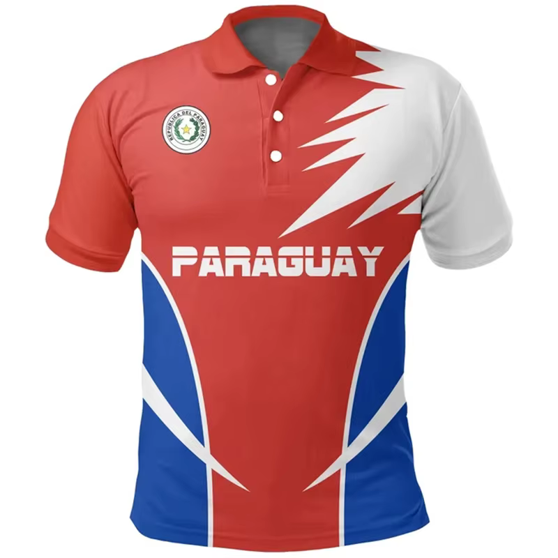 Polo imprimé carte 3D du Paraguay Feel pour femmes, maillot de sport décontracté, vêtements pour fem