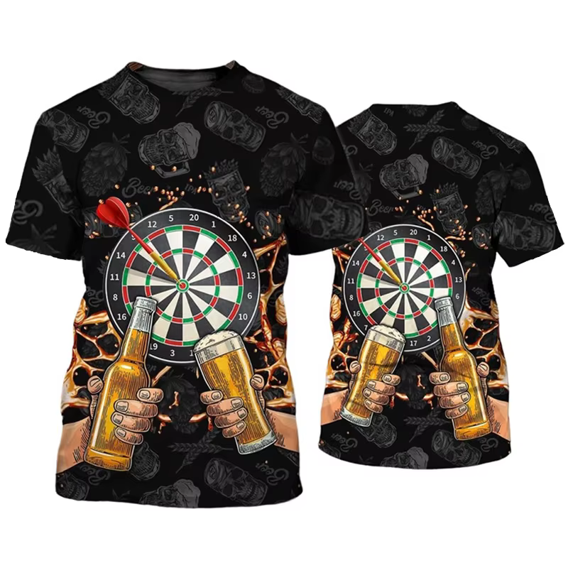 T-shirt Dart League pour hommes et femmes, T-shirt de sport design cool, fléchettes en 3D, t-shirts 