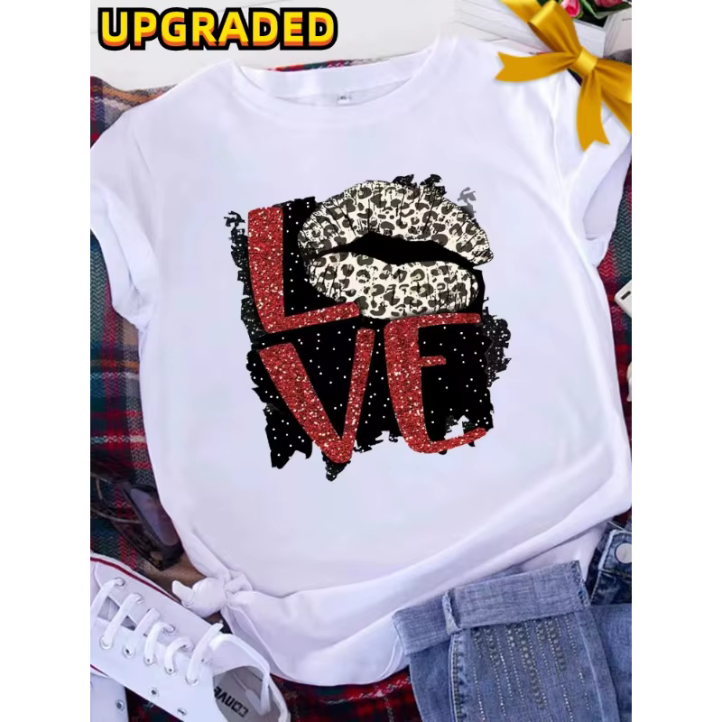 Brave Soul L américain rétro lettres amour blanc T-shirt femmes à manches courtes col rond ample gra