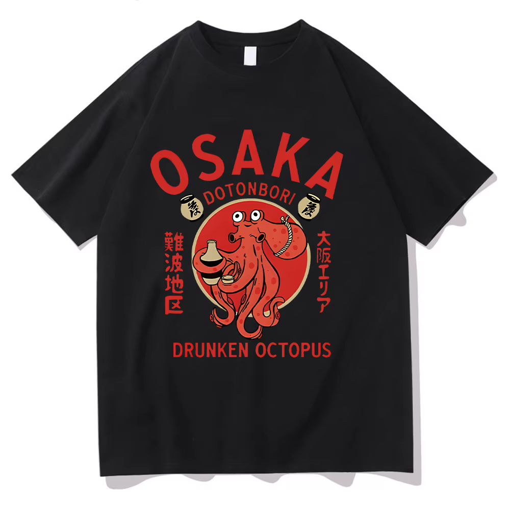 Osaka Dotonbori poulpe ivre T-shirts nourriture japonaise drôle coton T-shirts été Fanshion femmes h