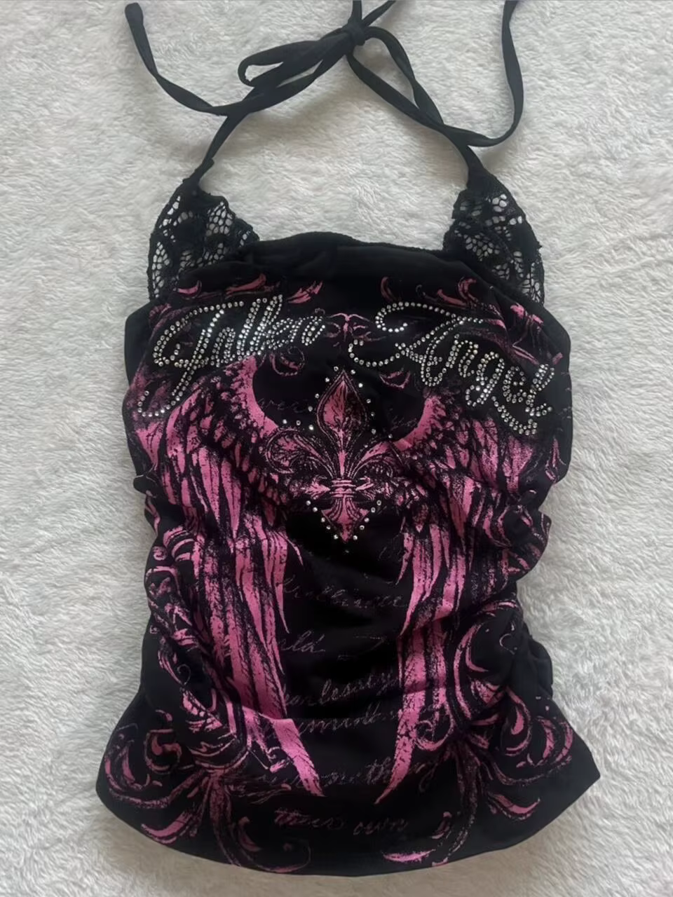 Crop top grunge pour femme, vêtements vintage années 90, camisole gothique à croix et ailes, débarde