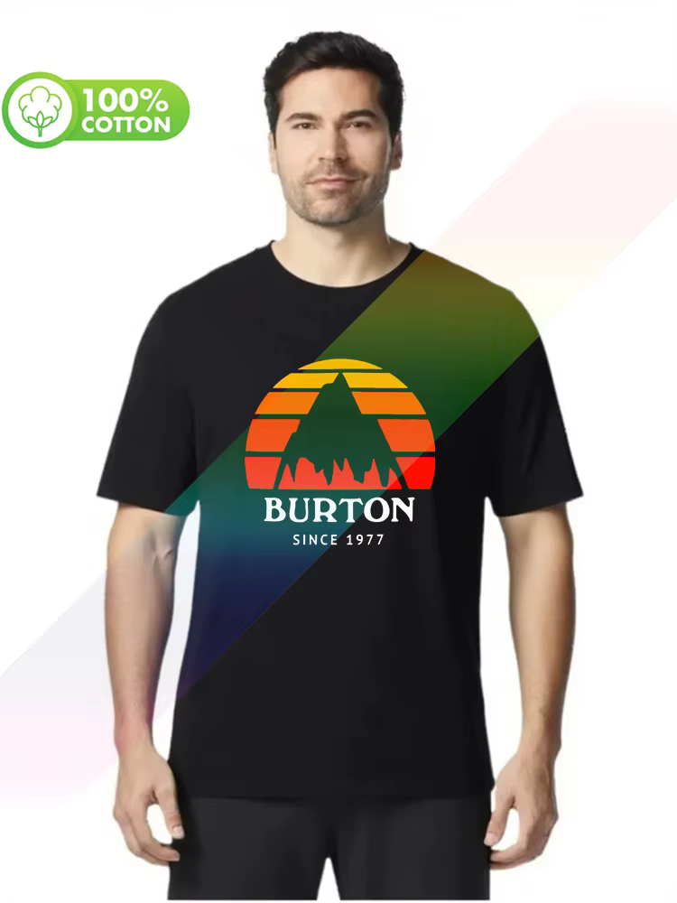 T-shirt col rond 100% coton pour hommes, poids lourd, Logo BURTON Snowboards, T-shirt noir, S-XXXL