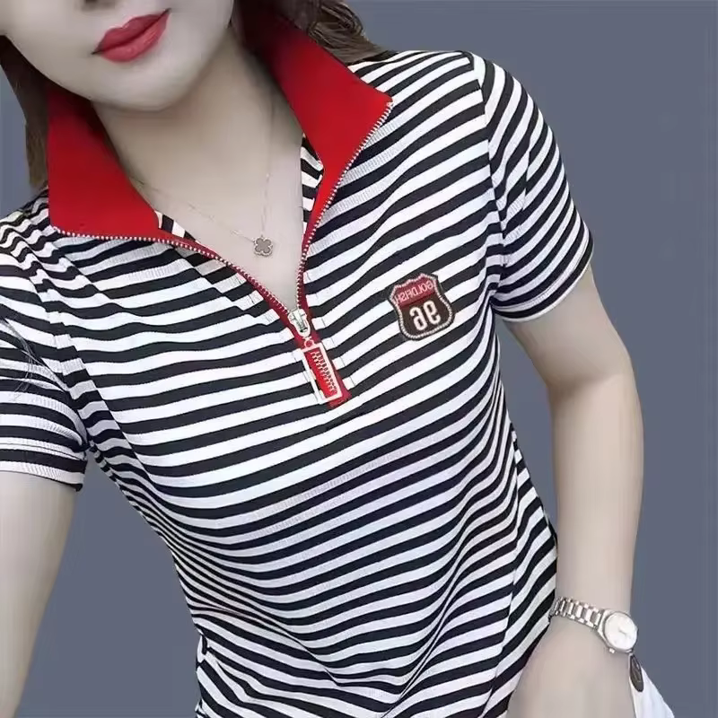 Polo col chemise pour femmes graphique Baggy femme T rayé vêtements pour femmes tendance 2025 ventes