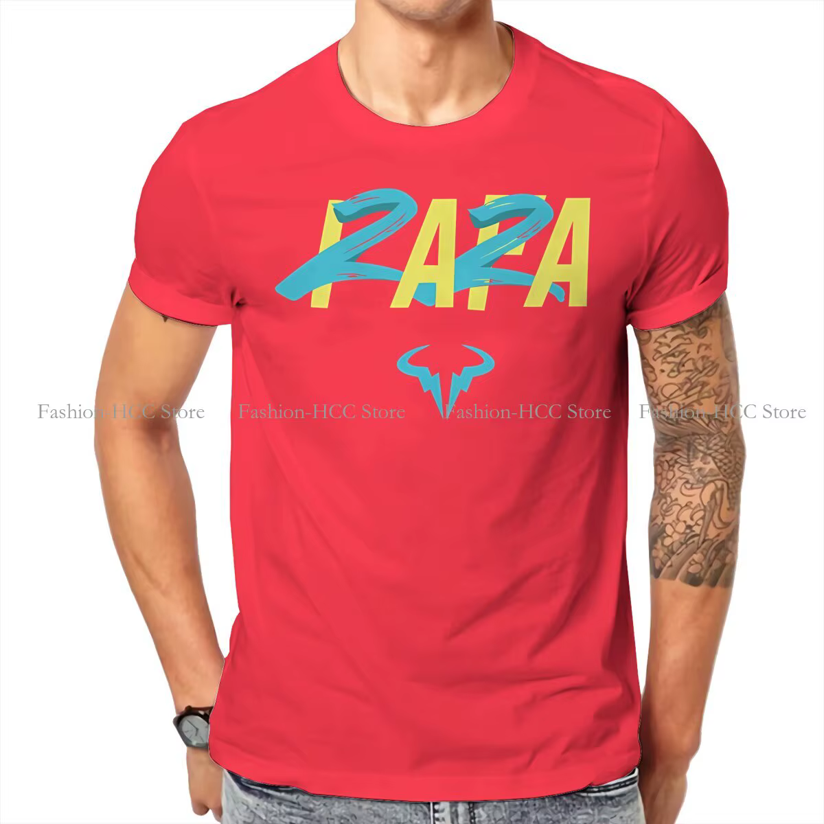 Rafa 22 bleu jaune col rond t-shirt Rafael Nadal tissu classique t-shirt homme hauts nouveau Design