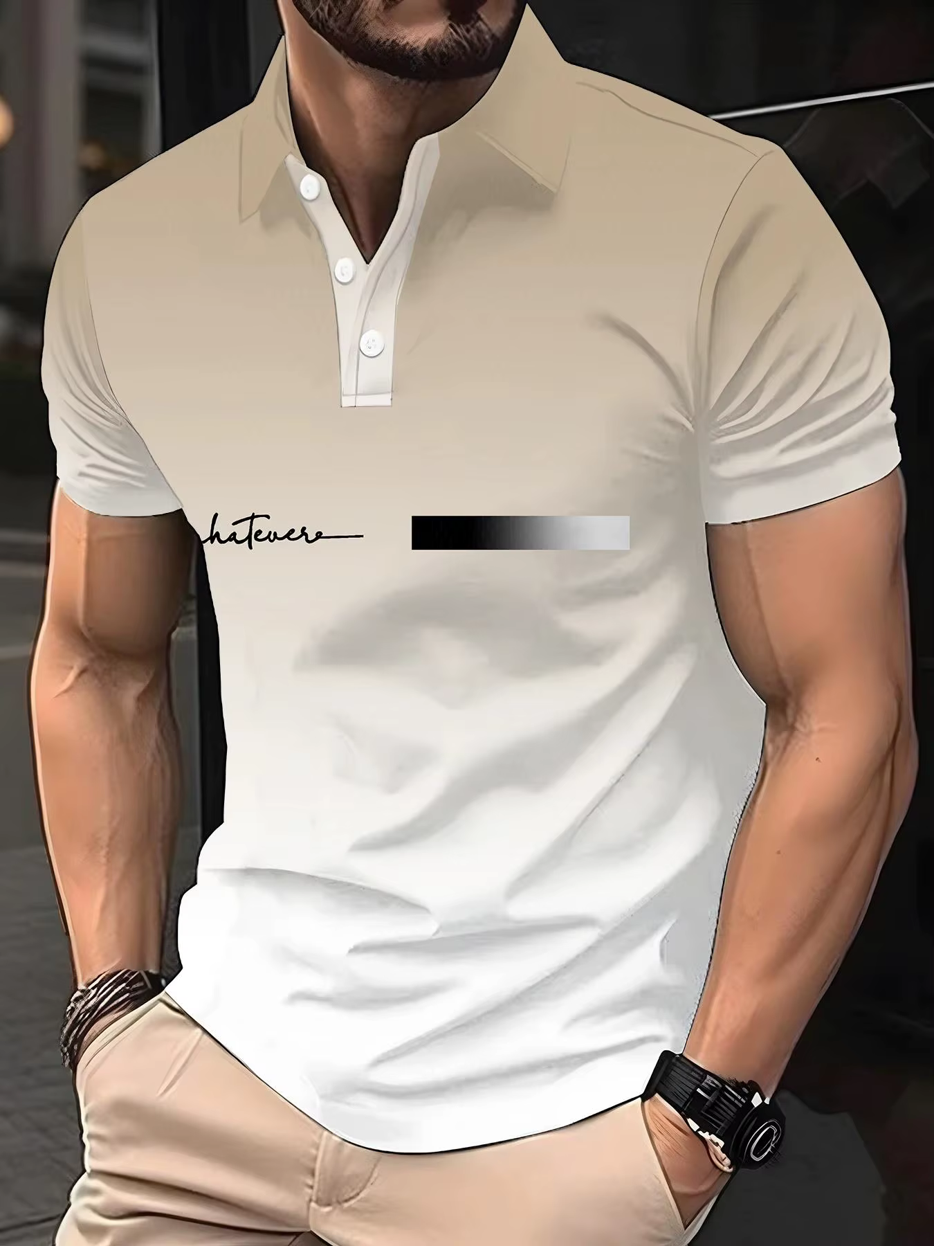 Polo à manches courtes pour hommes, style printemps-été, avec faux col à revers, imprimé, décontract