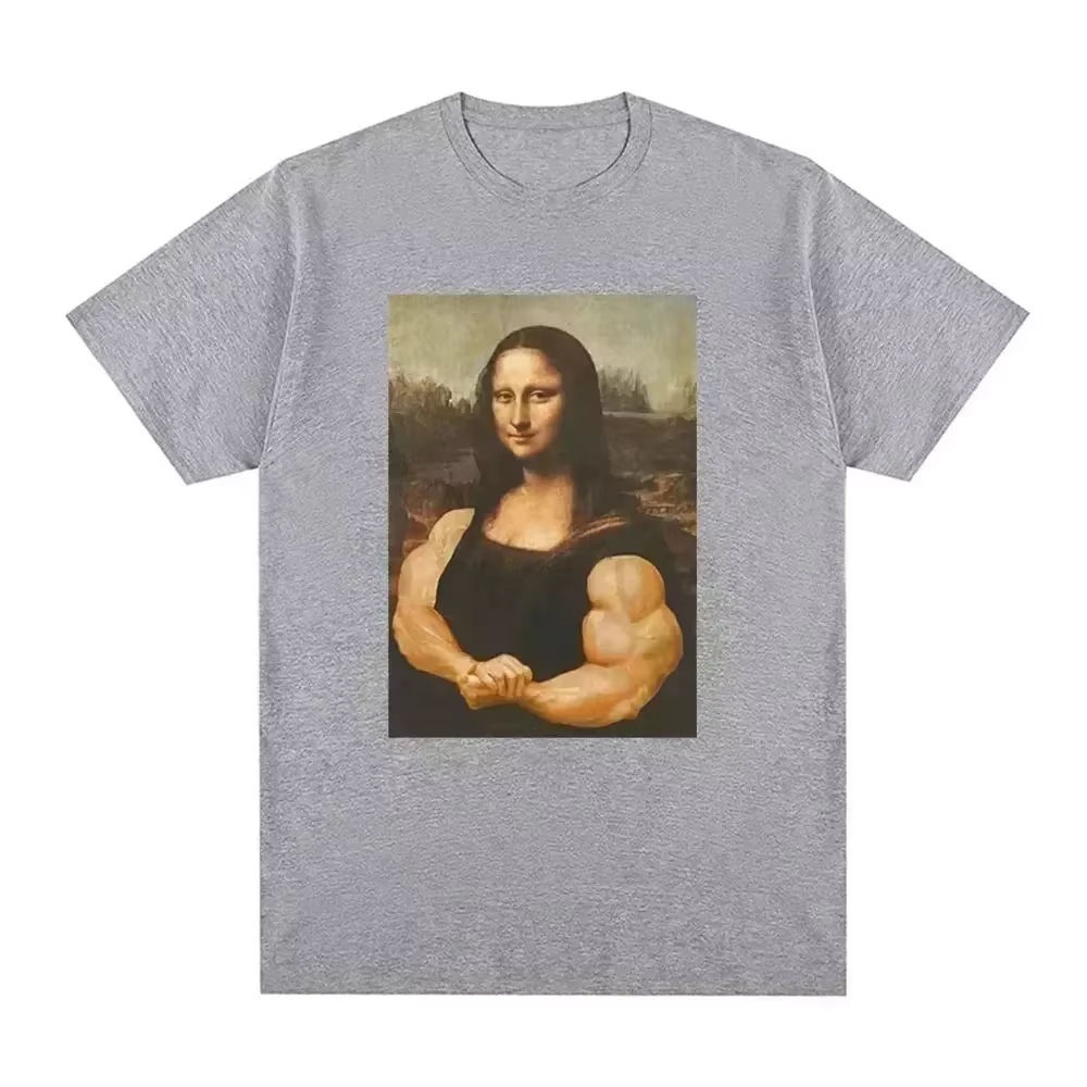 Drôle Mona Lisa Fitness T-shirt Muscles Gym Décontracté Graphique Manches Courtes T-shirts Unisexe M
