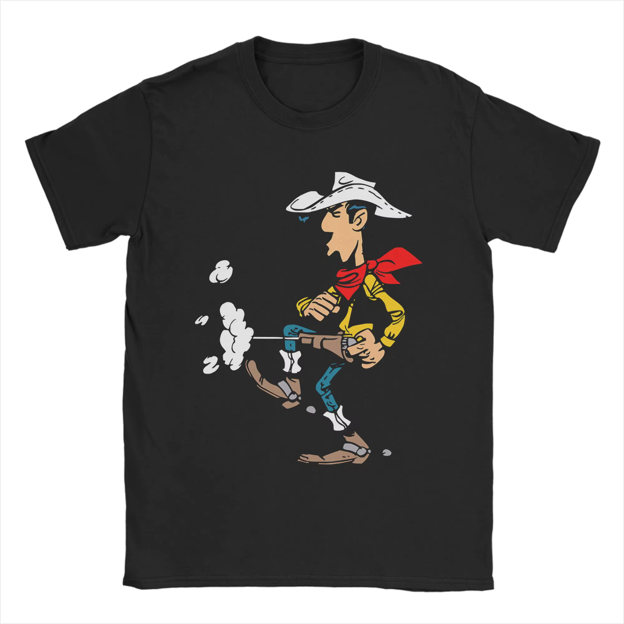 T-shirts Lucky Luke pour hommes, hauts en pur coton avec dessin animé, décontractés, à manches court