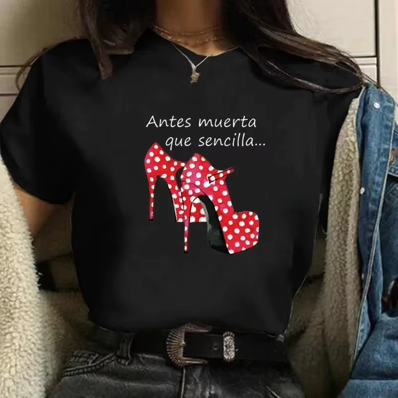 Femmes T-shirts Harajuku hauts chemises à manches courtes talon haut imprimé Flamengo danse T-shirts