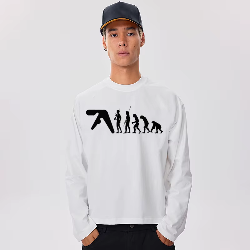 Aphex Twin T-Shirt homme coton automne graphique surdimensionné esthétique mode coréenne à manches l