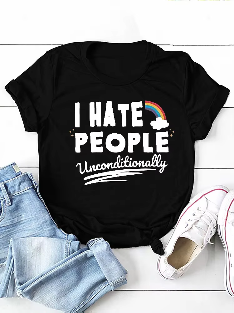 Je déteste les gens arc-en-ciel imprimé femmes t-shirt à manches courtes col rond femmes t-shirt dam