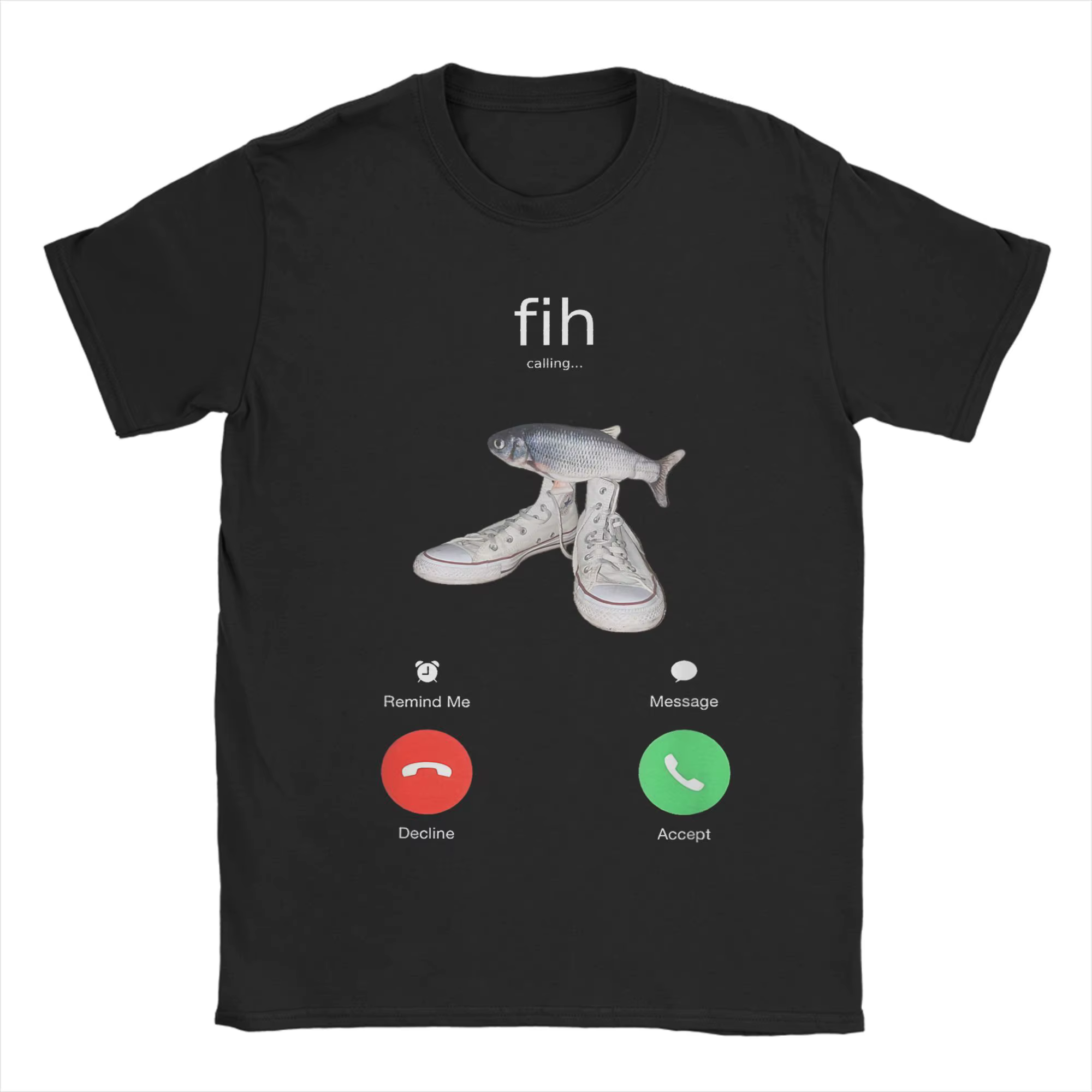 T-shirt à col rond en coton pur pour homme, à manches courtes, avec inscription « Fih Meme Fish Call