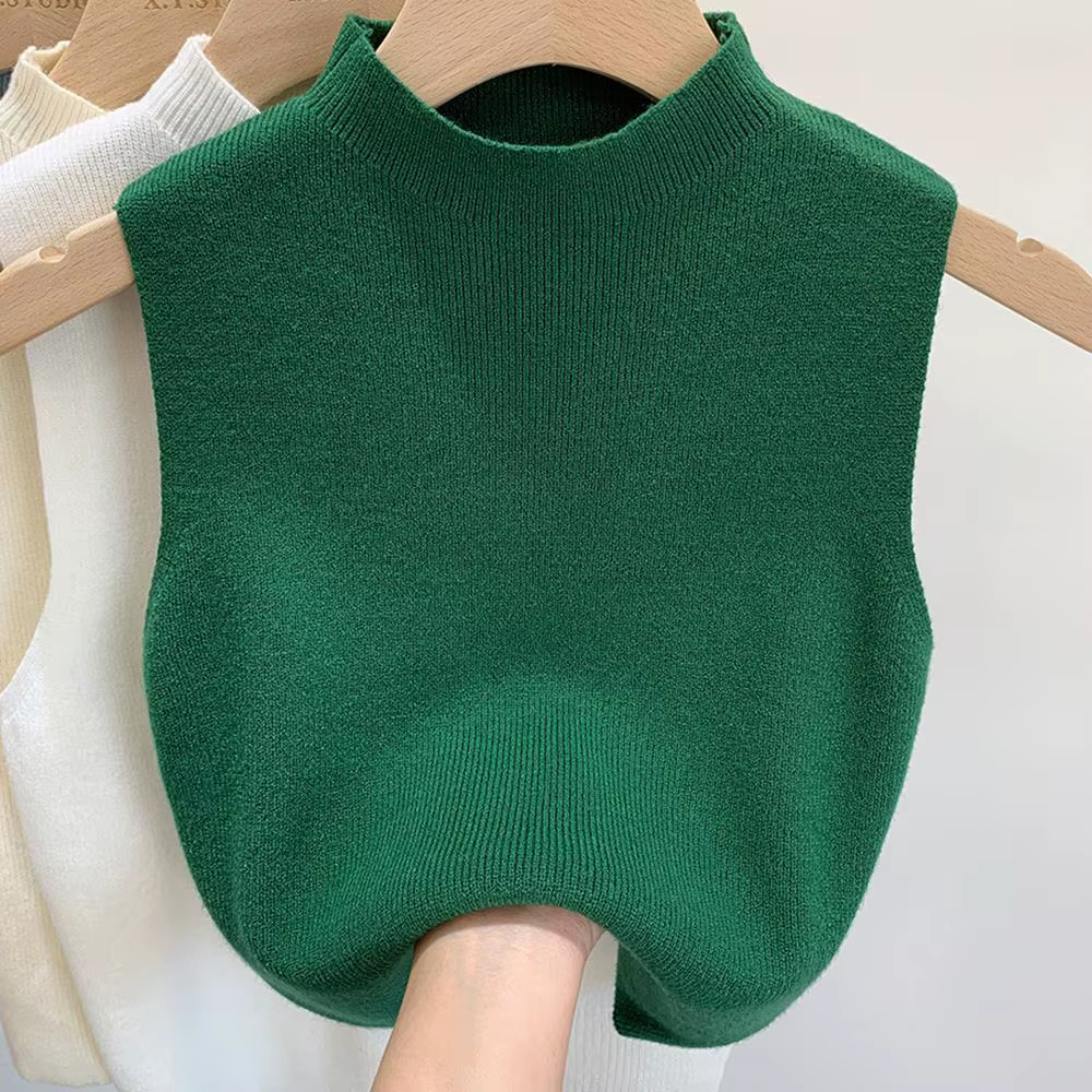 2025 femmes tricoté débardeur été automne mince pull court sans manches solide printemps automne cha
