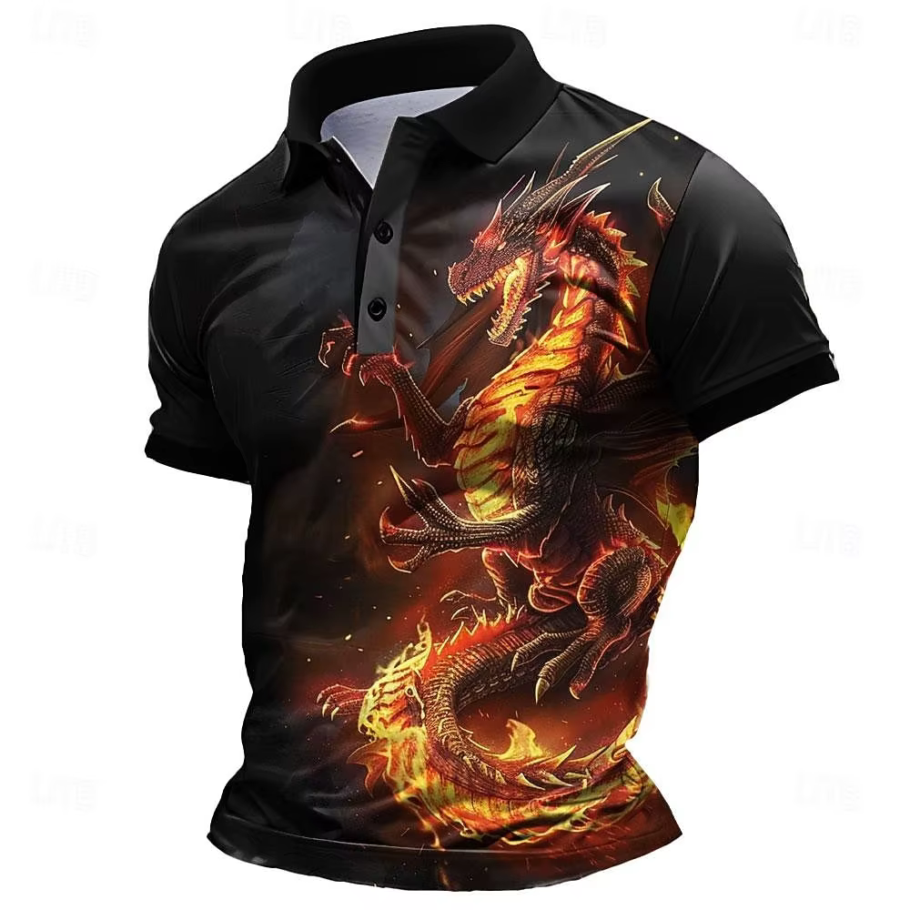 Nouveaux polos pour hommes à motif dragon, chemises de golf à manches courtes, chemises à col, tenue
