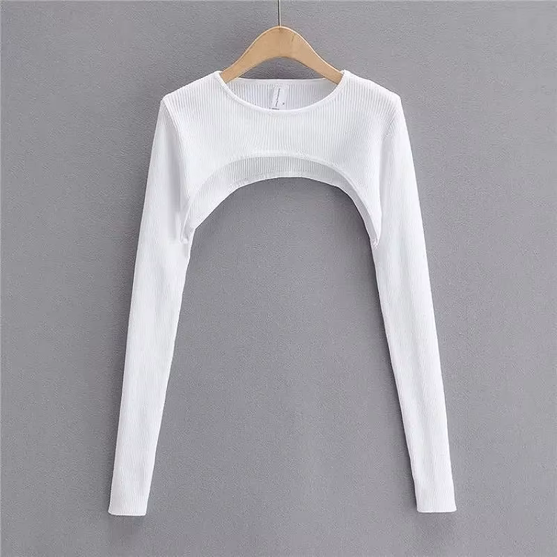 T-shirt tricoté à manches longues pour femmes, vêtements esthétiques Y2k, col rond, noir et blanc, S