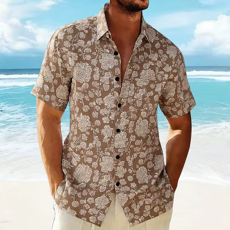 Chemise Hawaïenne d'Été 2026 pour Homme – Légère, Respirante, à Revers, Manches Courtes, Coupe Ample