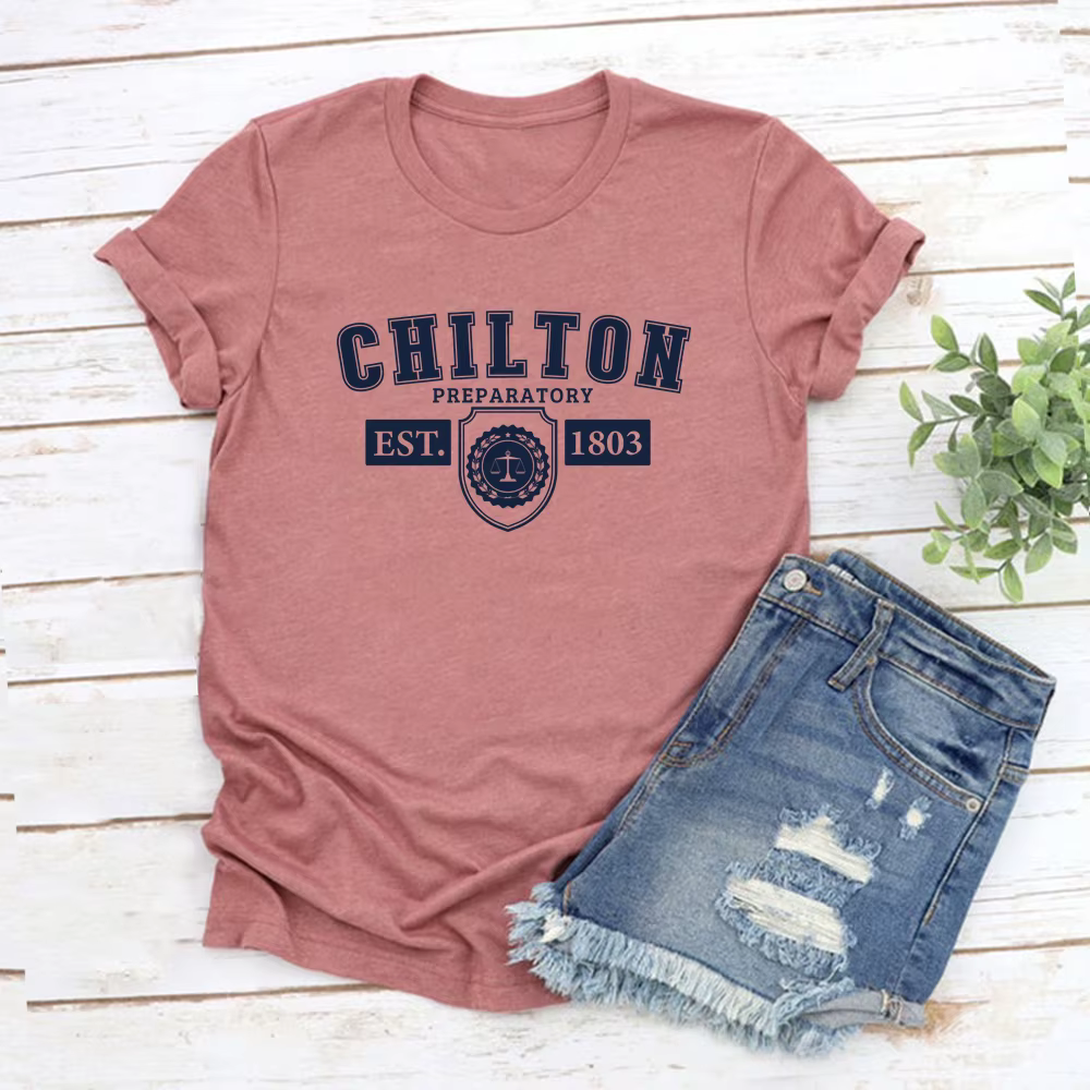 T-shirt Chilton Academy Stars Hollow à col ras du cou, t-shirts décontractés à manches courtes pour