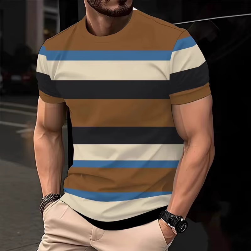Rayures colorées motif T-Shirt pour hommes mode bloc de couleur 3D imprimé t-shirts été respirant ha