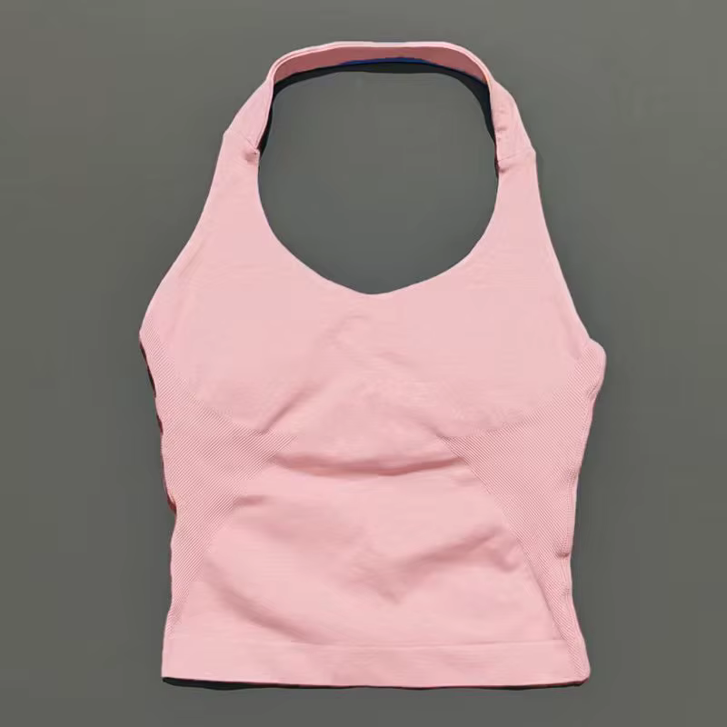 Débardeur de yoga pour femme, sans couture, dos ouvert, long, style halter, doux, respirant, offrant
