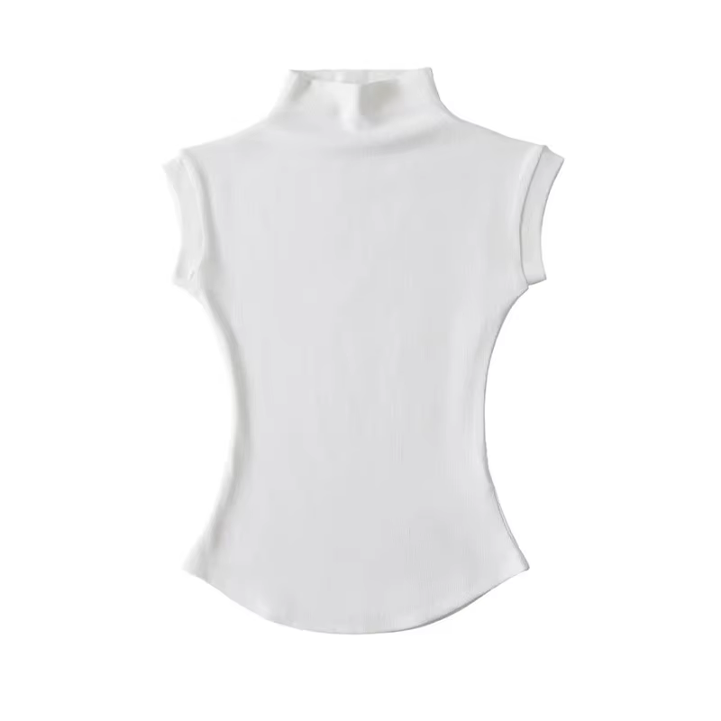 Femmes été Sexy col roulé sans manches T-Shirts hauts solide coupe ajustée pulls t-shirts décontract