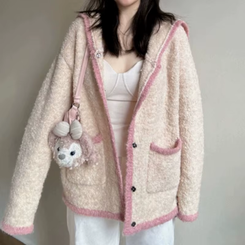 Cardigan tricoté à col bleu marine pour femme, veste pull, haut à manches longues, automne et hiver