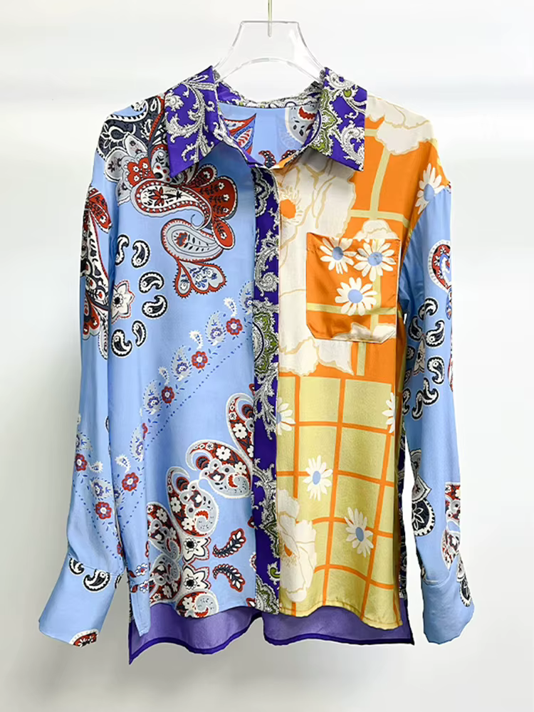 ZAROY Vintage femmes chemise printemps à manches longues fleur imprimé Blouse marque Design décontra
