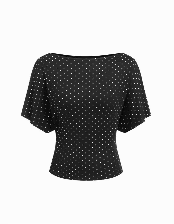 T-shirt décontracté ample à col bateau en coton mélangé pour femme, manches courtes à volants, motif