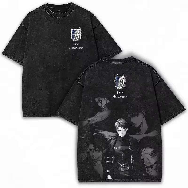 Levi Ackerman T-shirt graphique attaque sur Titan Anime Vintage lavé surdimensionné T-shirt hommes f