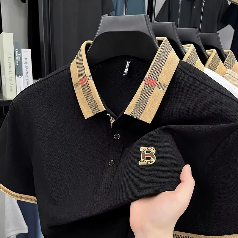 Marque de luxe logo polo à manches courtes hommes été nouveau haut de gamme en soie coton respirant