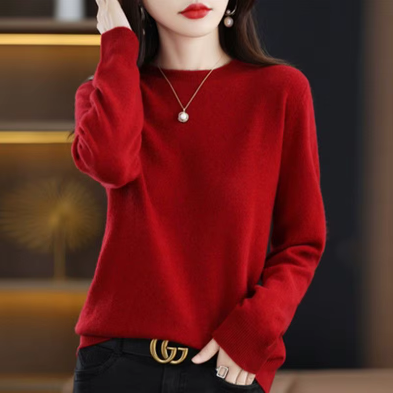 Femmes pull col rond automne hiver basique pull chaud décontracté Pulls pulls coréen à manches longu