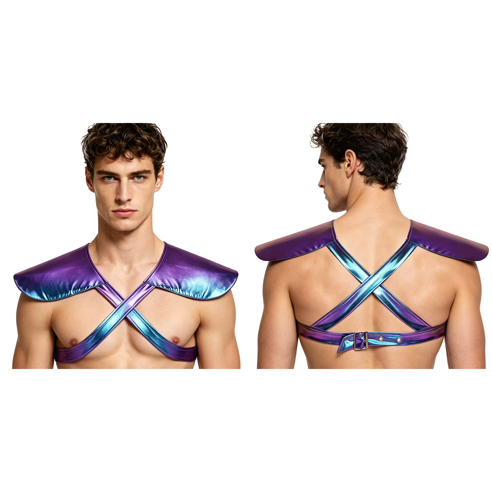 Hauts Métalliques Brillants Gothiques pour Hommes, Costume de Cosplay, Tenue de Club, Armure d'épaul