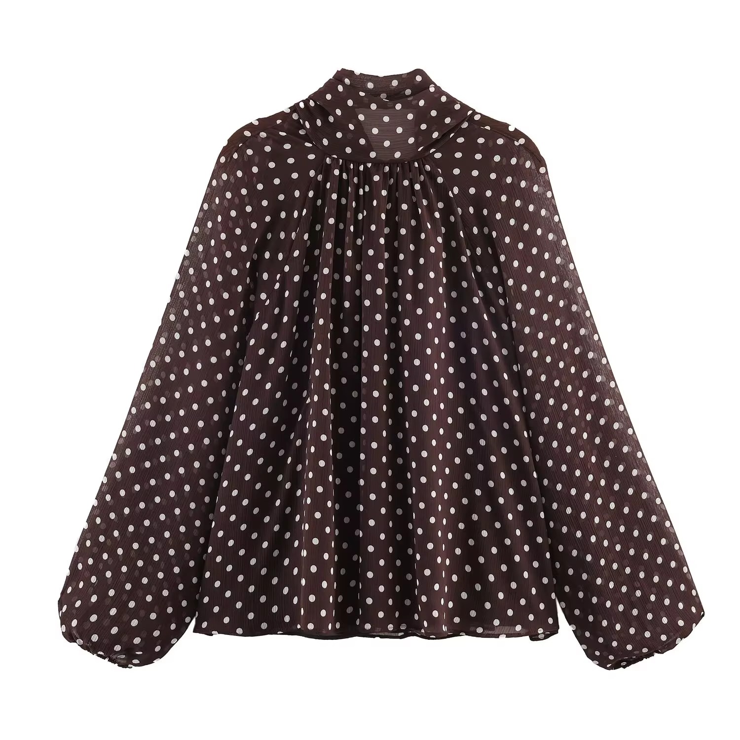 Femmes à pois imprimé Blouse décontracté col haut à manches longues dame haut Simple femmes Blouse f