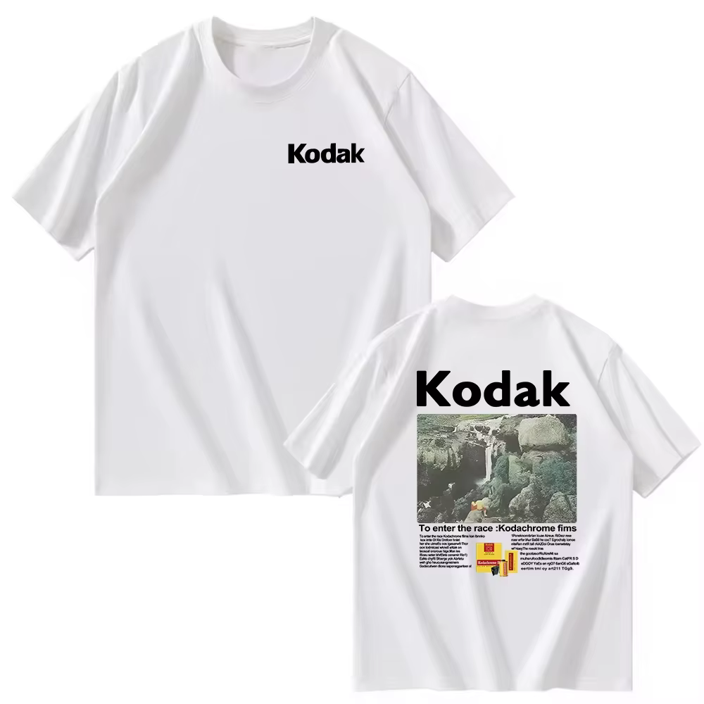 T-shirt graphique Kodak Rainbow Stripe Logo 2026 été homme femme 100% coton vintage streetwear décon