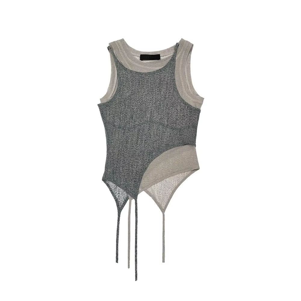 Débardeur gris pour femme, style vintage Harajuku des années 2000, corset sans manches, Y2K Gyaru, d