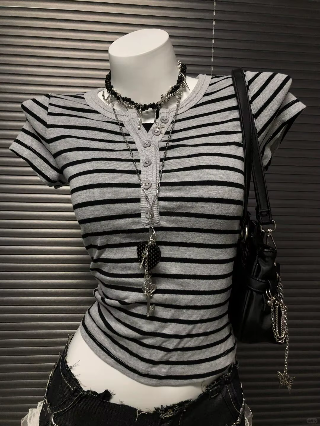 T-shirt à manches courtes pour femme, style vintage années 2000, rayé, sexy, Harajuku, esthétique Y2
