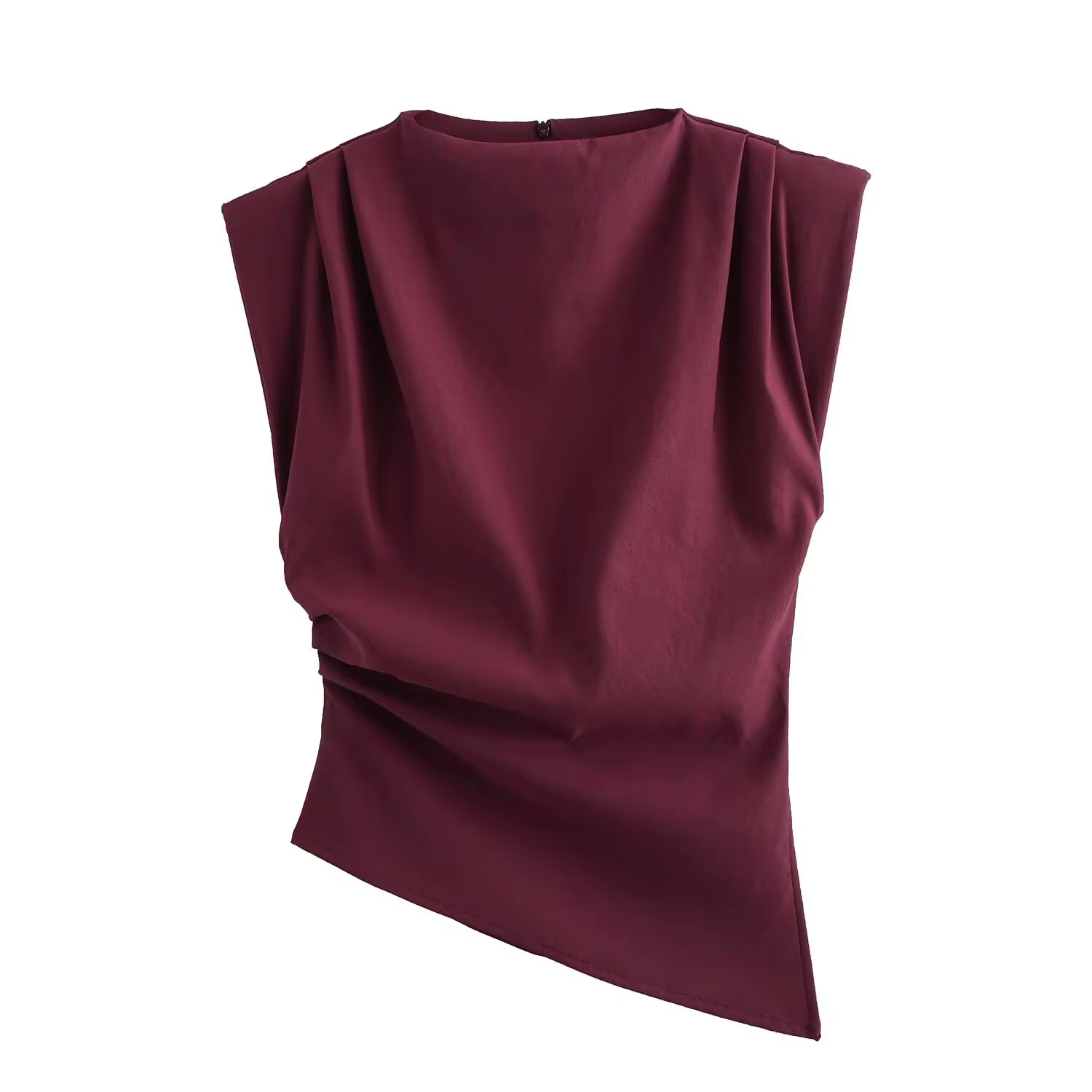 HH femme été décontracté asymétrique hauts 3 couleurs solide col rond sans manches dos fermeture écl