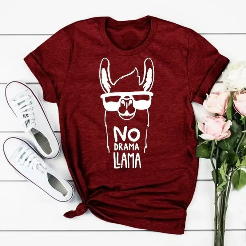 Pas de drame lama alpaga imprimé t-shirt femmes à manches courtes col rond t-shirt ample été femmes