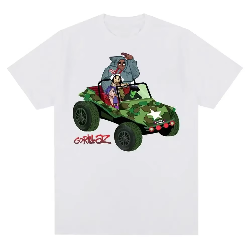 T-shirt Gorillaz Punk Rock 2025 – Imprimé groupe musical années 90 – Mode décontractée – Manches cou